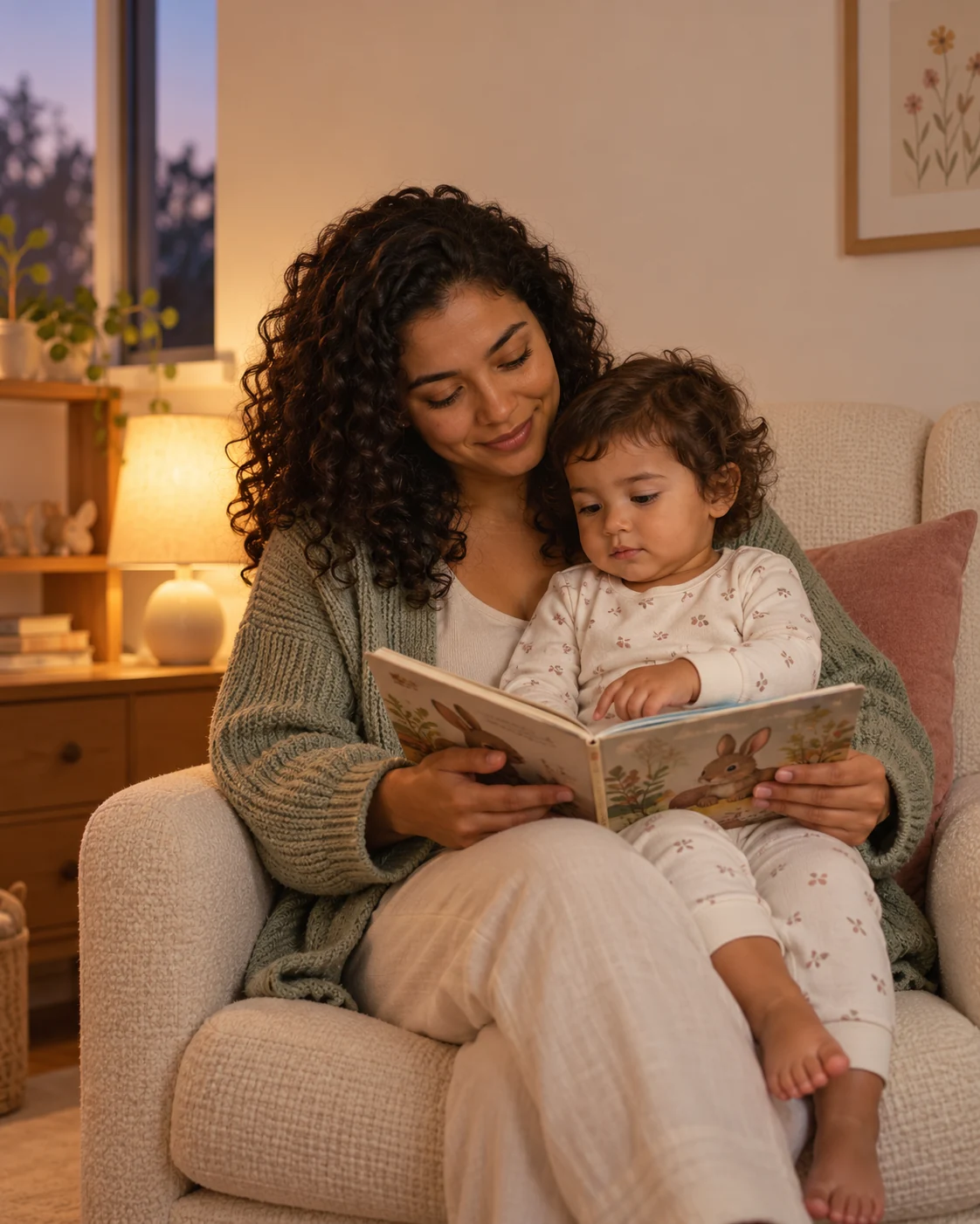 Imagem ilustrativa de mãe e criança lendo juntas antes de dormir