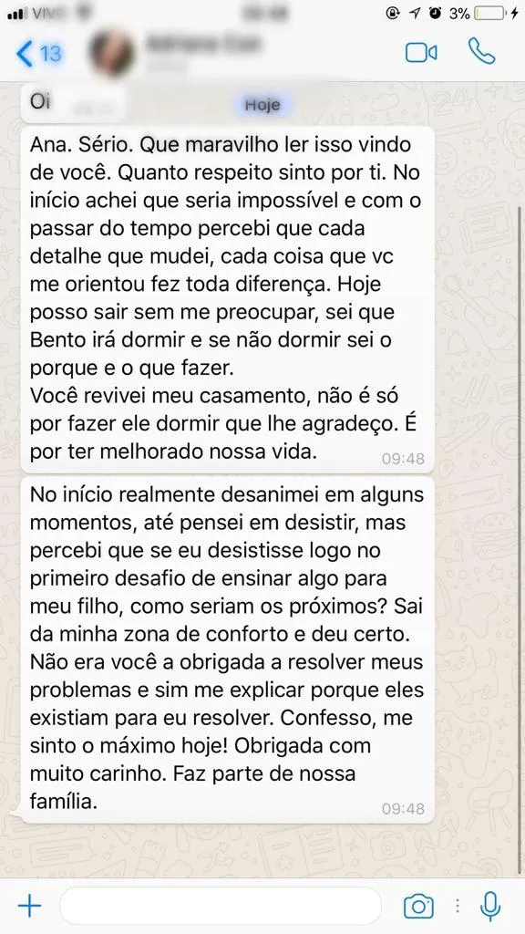Mensagem de uma mãe para a Ana Paula Colli; abrir imagem completa