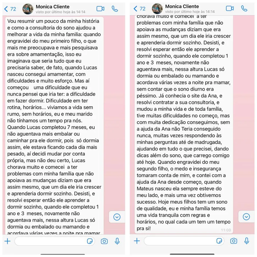 Mensagem de uma mãe para a Ana Paula Colli; abrir imagem completa