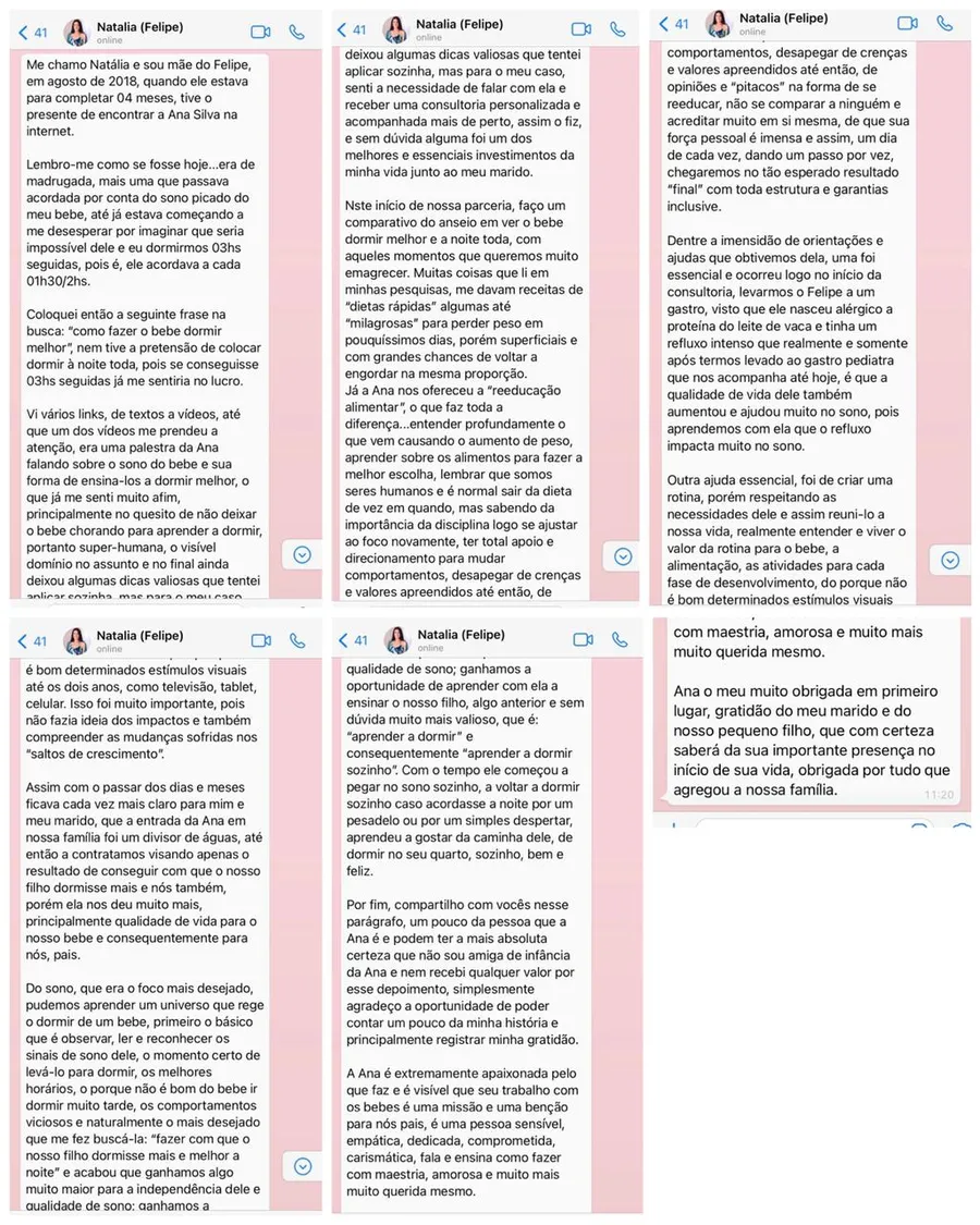 Mensagem de uma mãe para a Ana Paula Colli; abrir imagem completa