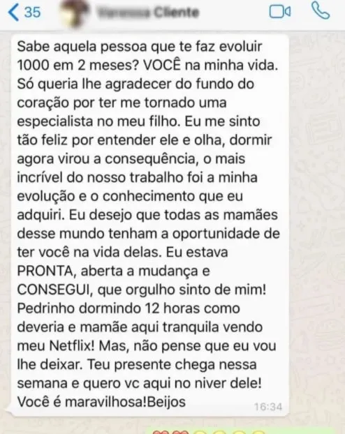 Mensagem de uma mãe para a Ana Paula Colli; abrir imagem completa