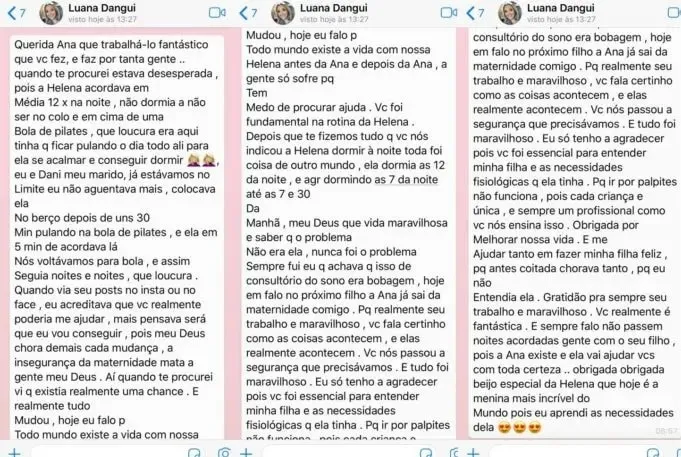 Mensagem de uma mãe para a Ana Paula Colli; abrir imagem completa