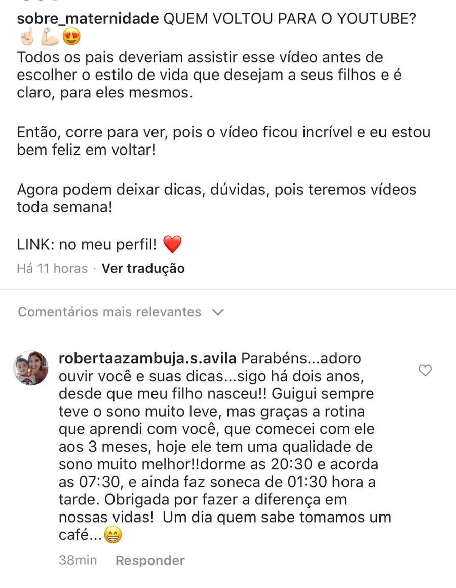 Mensagem de uma mãe para a Ana Paula Colli; abrir imagem completa