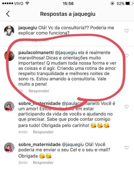 Mensagem de uma mãe para a Ana Paula Colli; abrir imagem completa